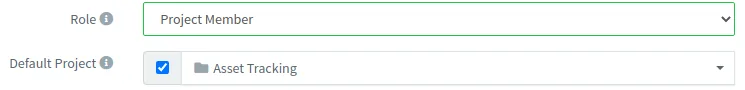 User settings with the Project Member role and Asset Tracking as default project