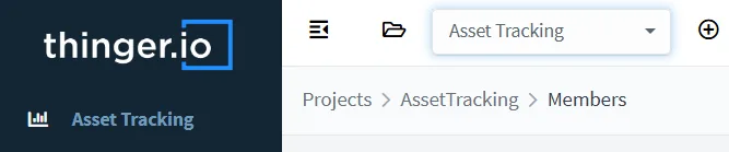 Console with the Asset Tracking project open, its dashboard as the first menu entry and the project selector in the top bar