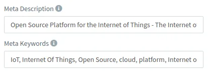 Brand Meta Description and Meta Keywords fields with the Thinger.io description and keywords