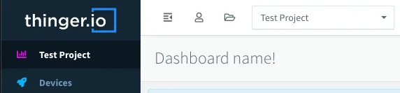 Project dashboard of Test Project with the title Dashboard name! instead of the navigation bar