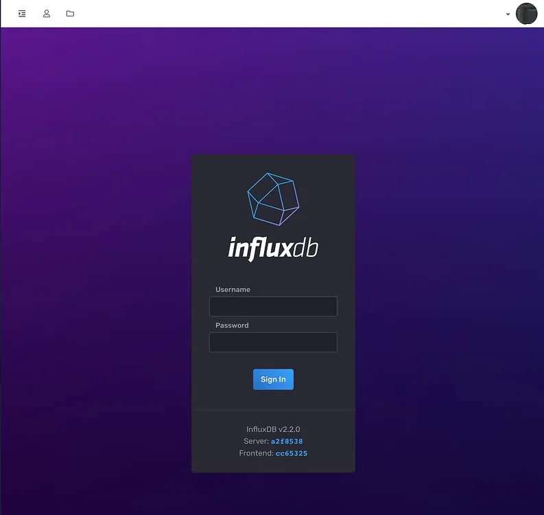 InfluxDB v2.2.0 sign-in page inside the console