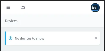 Devices page in the mobile view with the message No devices to show