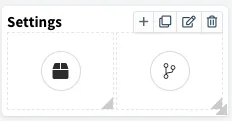 Group widget titled Settings with two child widgets and its add, clone, edit and remove buttons