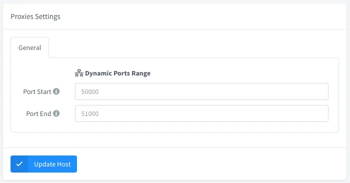 Proxies Settings of a host with a dynamic ports range from 50000 to 51000