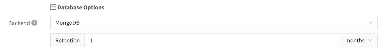 Bucket Database Options with MongoDB as backend and a retention of 1 month