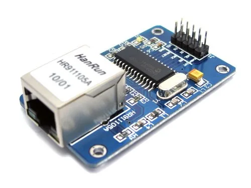 ENC28J60 Ethernet module with its RJ45 connector and SPI header