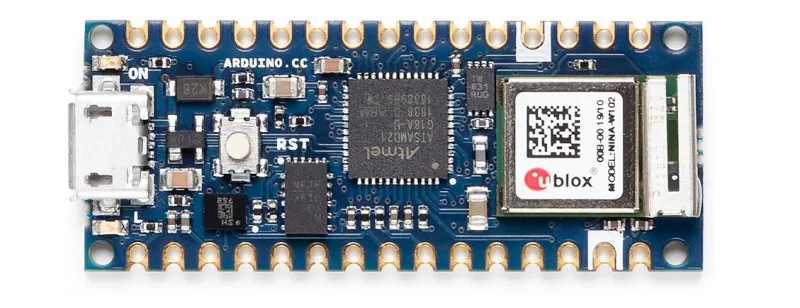 Arduino Nano 33 IoT board, top and bottom views