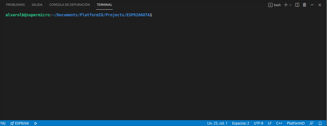 PlatformIO builds an ESP8266 project and a Thinger.io notification shows the upload progress until the device reboots