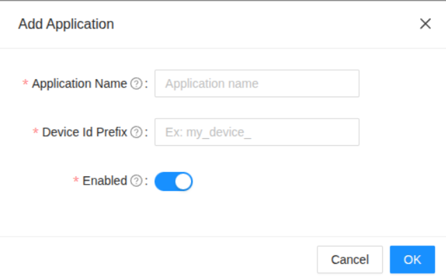 Add application modal in TTN Thinger.io Plugin
