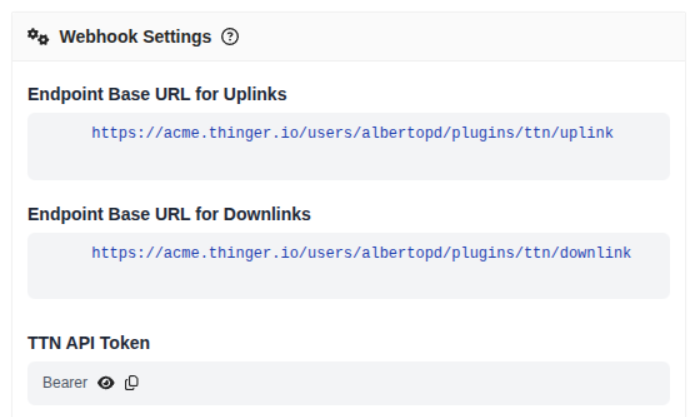 TTN Webhook Settings for Thinger.io integration