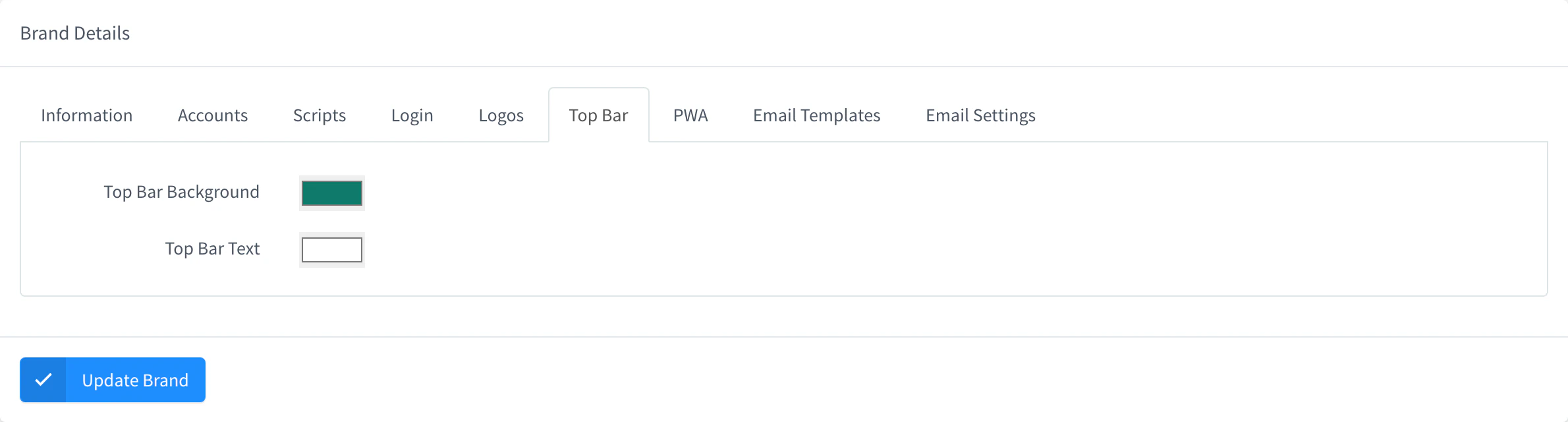Top Bar tab of the iot.example.com brand with a green Top Bar Background and a white Top Bar Text