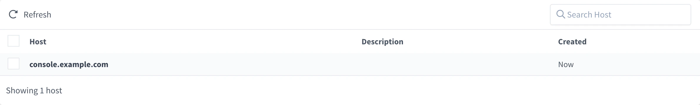 Cluster Hosts list with one host