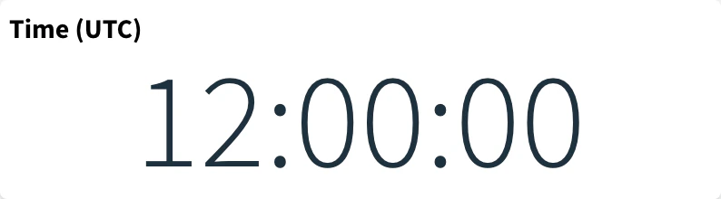 Clock widget showing 12:00:00 in UTC
